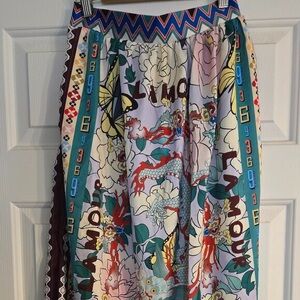 Colorful Patterned Skirt with Dragon and Floral Design